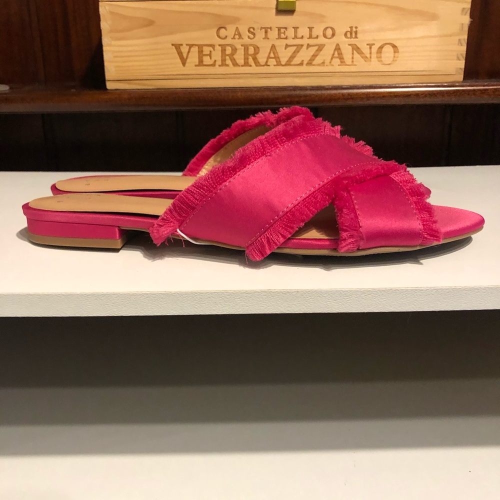 Pink Fringe Slide Sandals